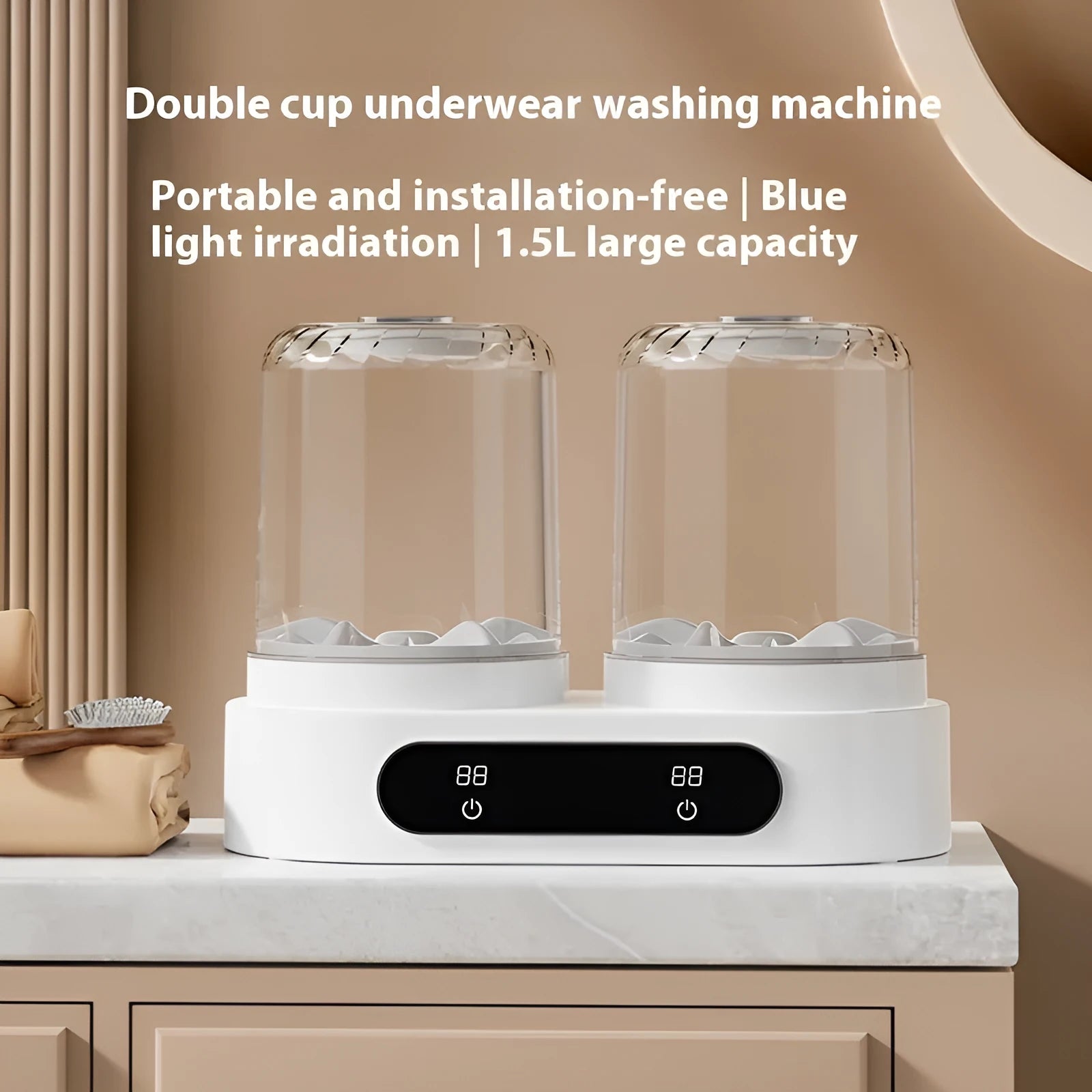 White double bucket mini washing machine with USB cable for portable small item laundry