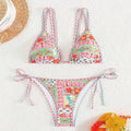 Women's lace-up split swimsuit with adjustable tie sides in polyester spandex fabric