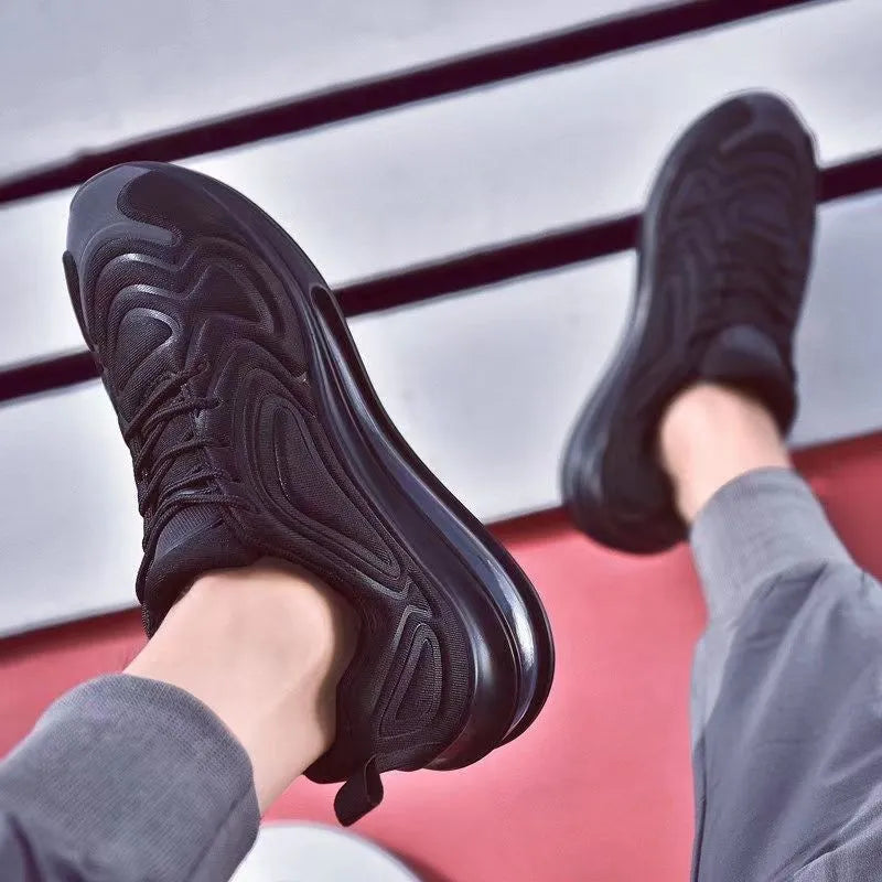 Men's black casual sneakers with lace-up design and thick sole for outdoor activities