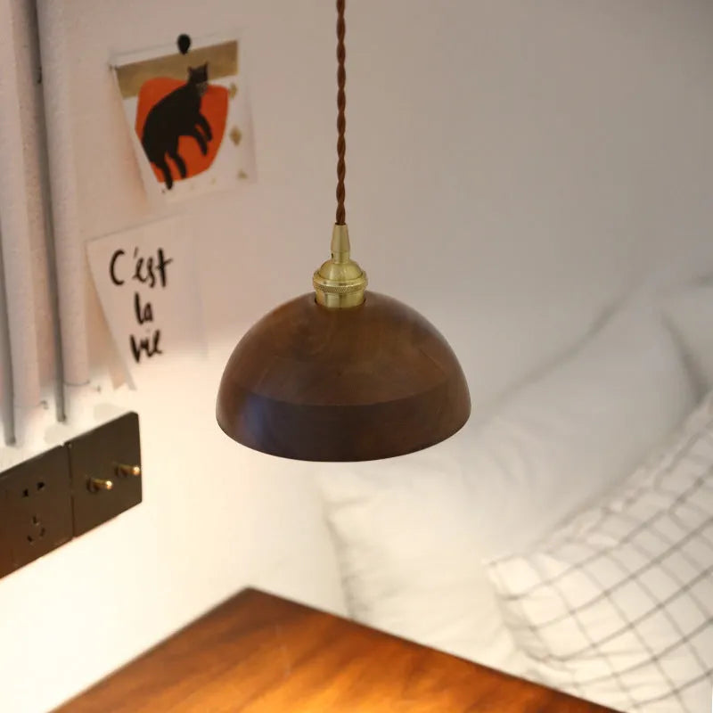 Copper and black walnut wood art single-head droplight chandelier with E27 holder