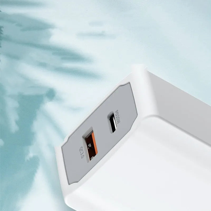 White phone fast charger set with USB interface and European standard cable