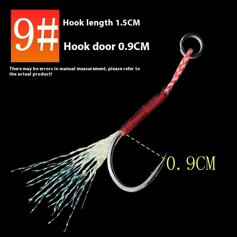 Single point fishing hook made from bright wire iron plate showing size range from 9 to 14.