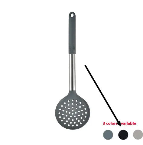 Silicone kitchenware 12 piece set with utensils and rotating storage bucket in black, grey, or khaki