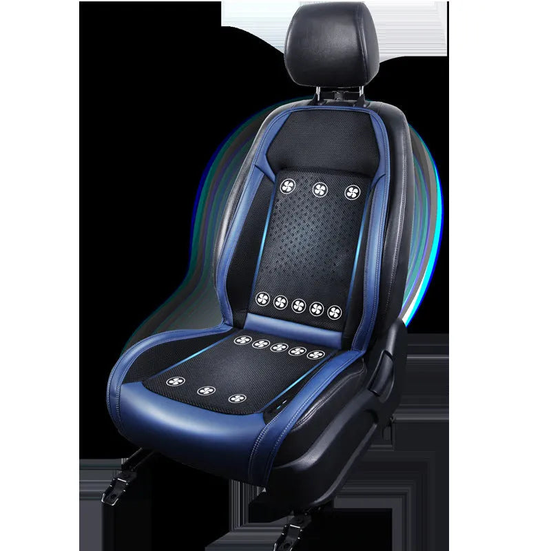 Black car seat cooling pad with ventilation system and USB power cable