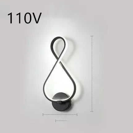 Minimalist Nordic-style LED wall lamp mounted on a wall, shown in a black finish with a soft glow.