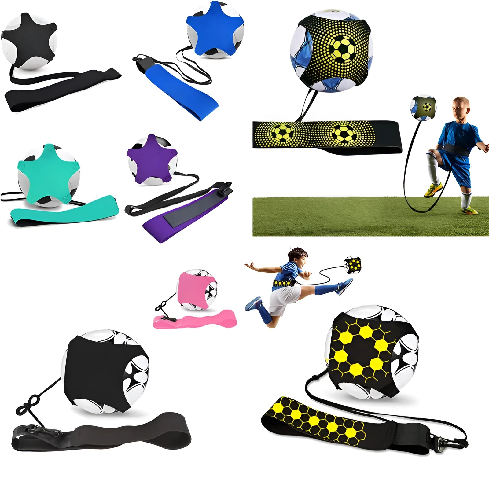 Purple five-corner pattern neoprene football juggling belt with elastic ball tether