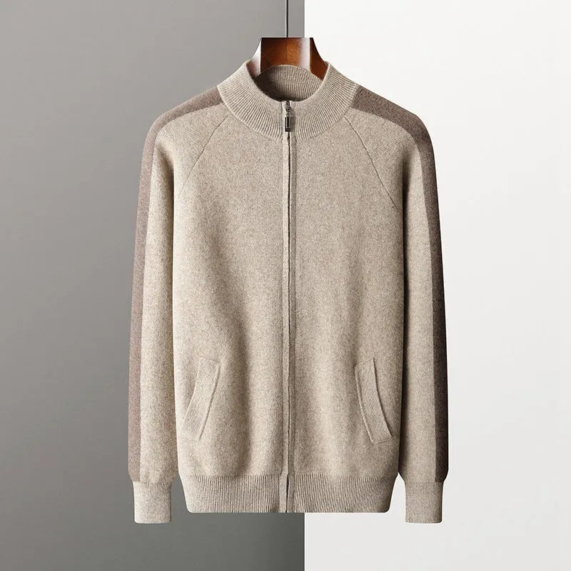 Men's cashmere wool blend knitted cardigan suit with long sleeve top and matching trousers