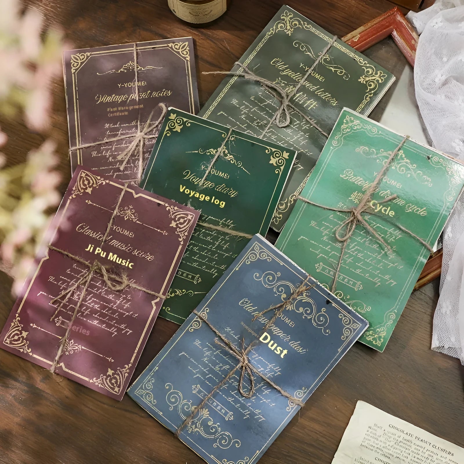 Printed retro literary notebook letters in six vintage colour options for message decoration