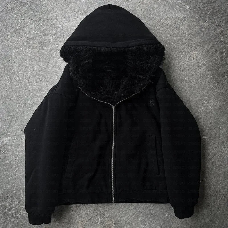 Casual baggy polyester coat in black or white with long sleeves and loose fit