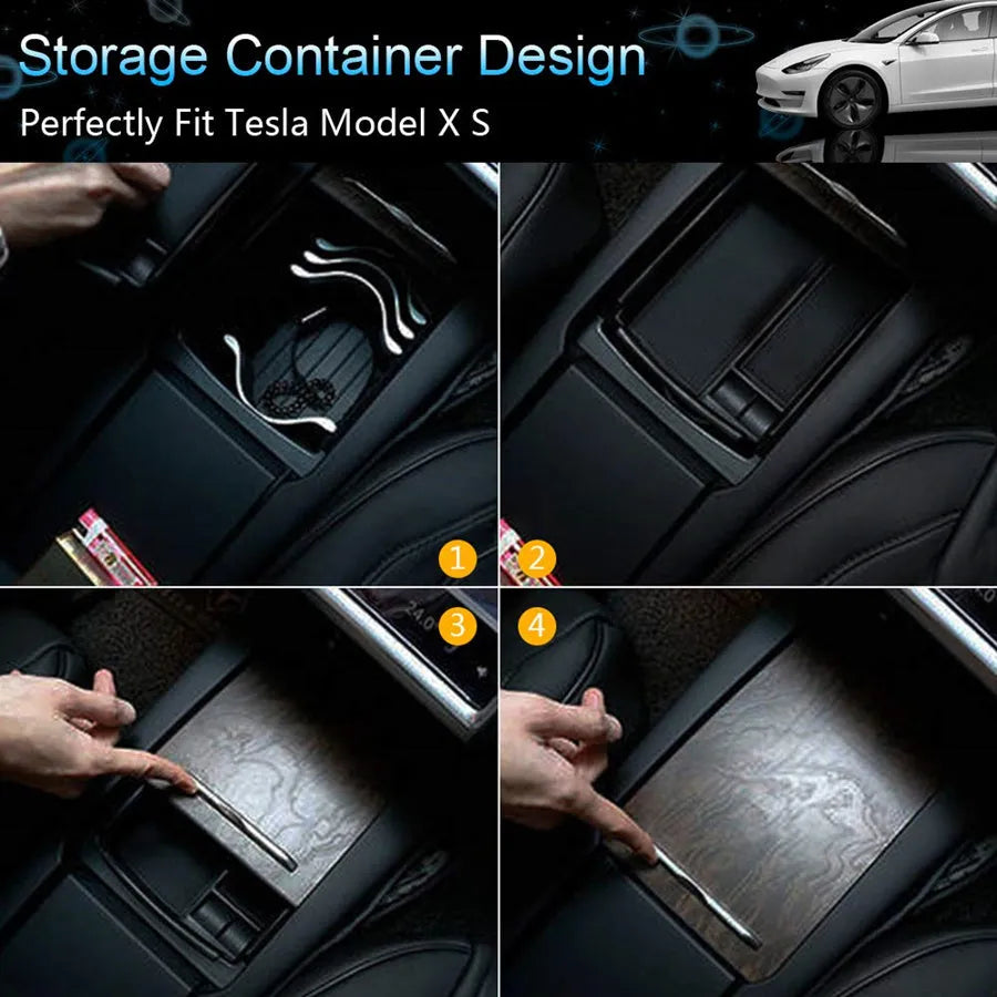 Black ABS wireless charging storage box with QI compatibility and storage compartments