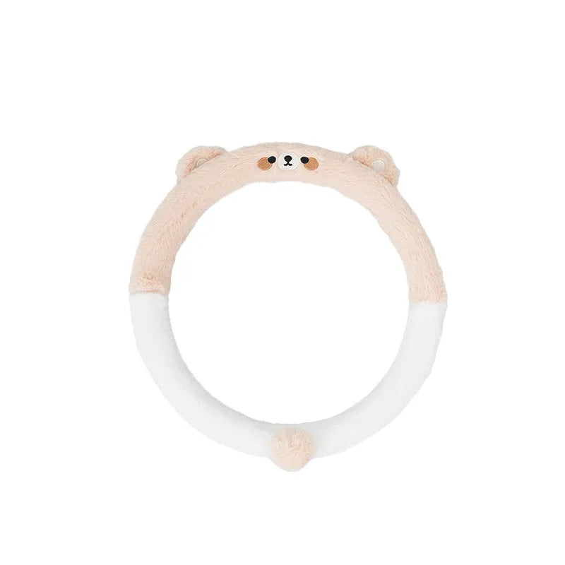 Winter plush steering wheel cover with cartoon animal embroidery, 38cm diameter