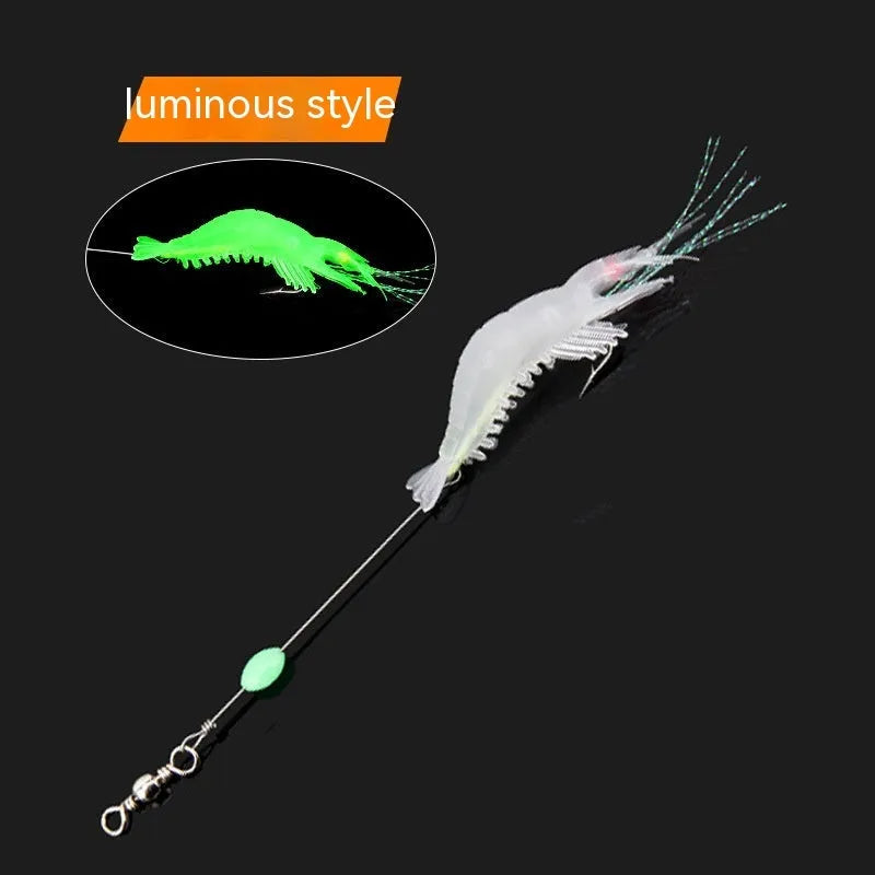 Luer soft fishing lure with integrated hook in six colour variations including black head yellow body and luminous options