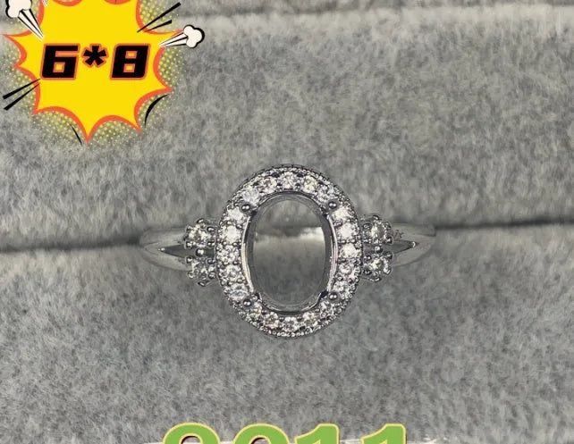 Oval denier ring with 6x8mm stone and five-pointed star decoration in Korean style