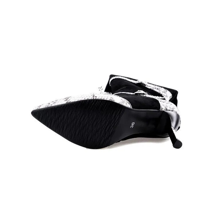 Women's black knee-high boots with high heel and velvet lining
