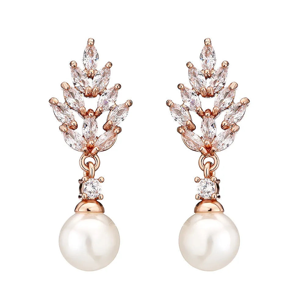 Geometric flower earrings with micro inlaid zircon stones in gold, platinum and rose gold plating options
