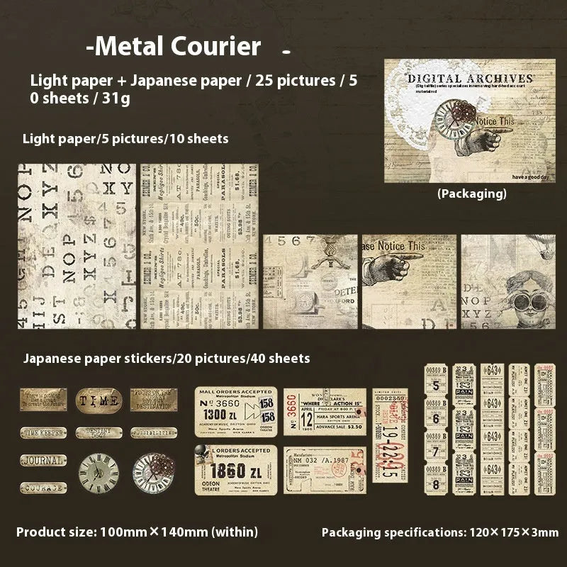 Retro English letter notebook and decorative card set with paper brick design