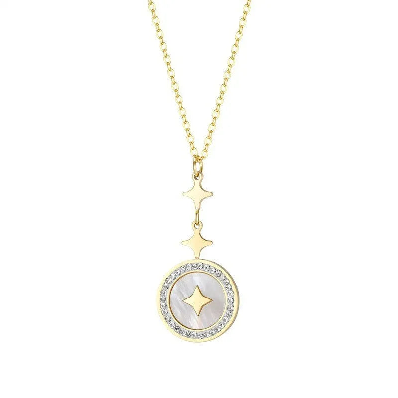 Women's titanium steel necklace with six-pointed star pendant on O-ring chain in gold colour