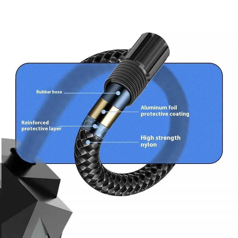 Black vehicle-mounted tyre inflator with digital display and LED lighting