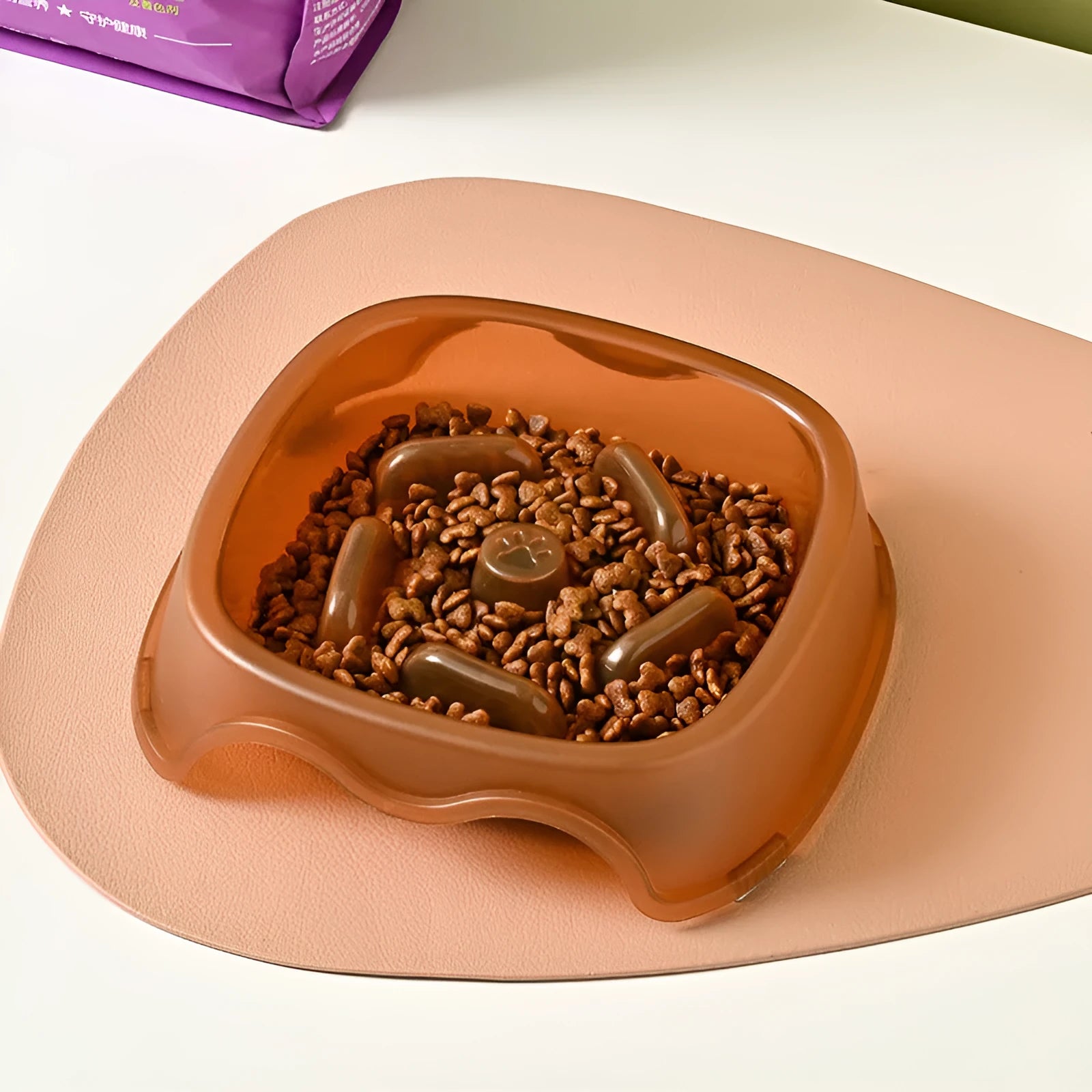 Blue plastic dog slow feeder bowl with anti-choking design for household use