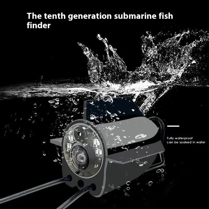 Fish finder underwater camera with 4.3-inch screen, night vision lights, and long cable on a fishing boat.