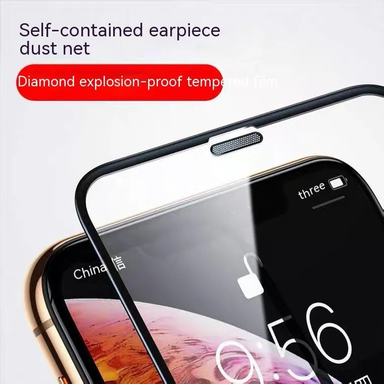Tempered glass iPhone screen protector with privacy anti-peep film shown on an iPhone.