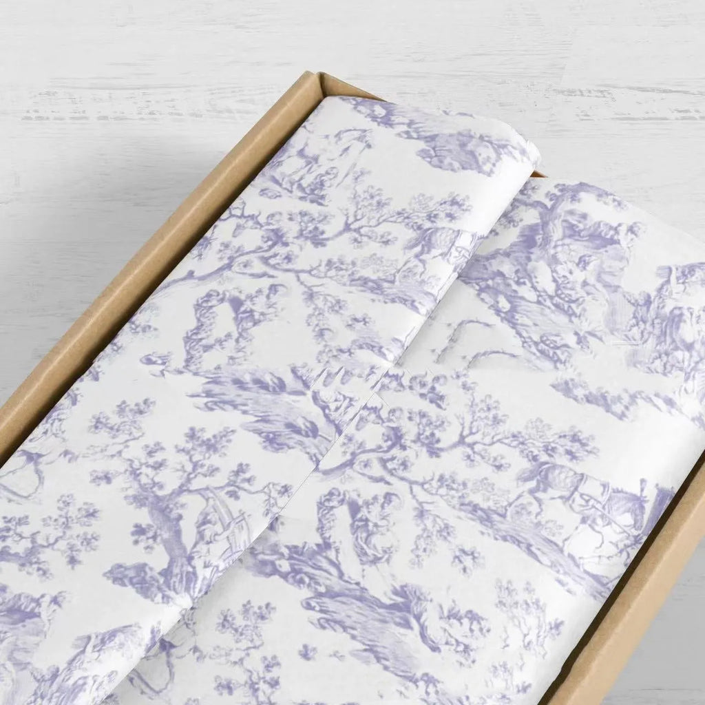 French Romantic retro style tissue wrapping paper sheet in pink purple colour, 50x70cm.