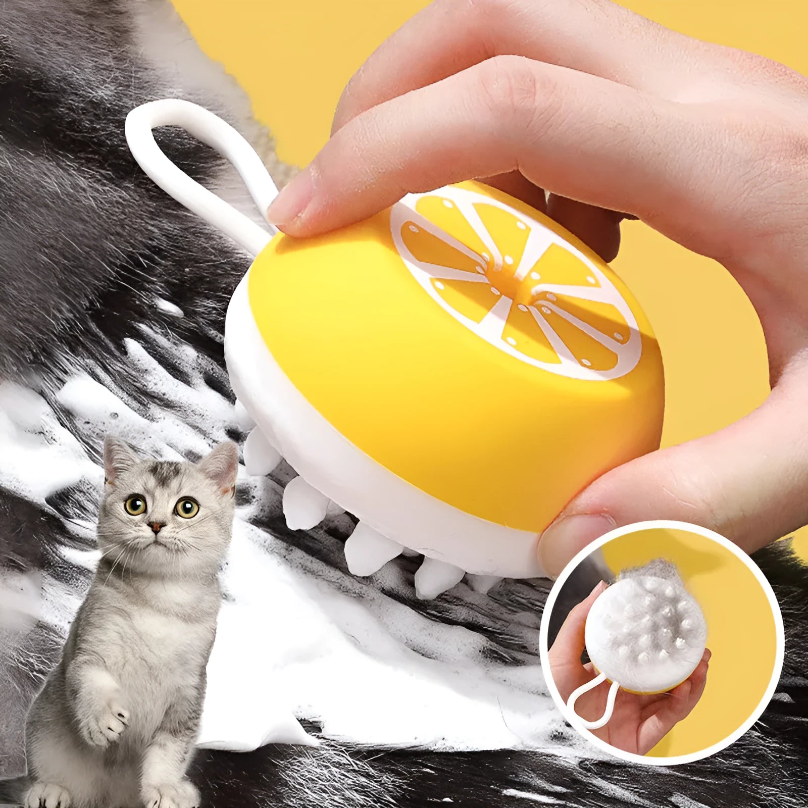 Pet bath brush with soft silicone bristles and 3D massage head for dog and cat washing
