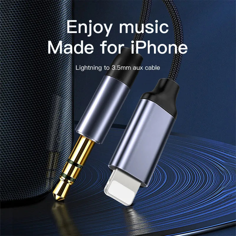 Silver nylon audio cable with connector for headphone and car adapter use