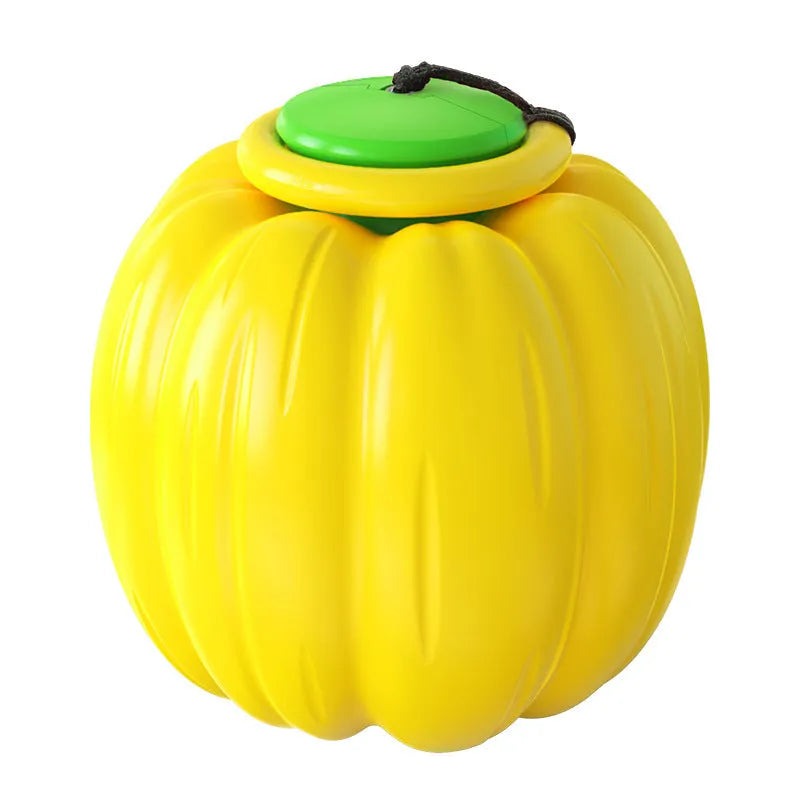 Orange plastic squeaky dog ball with Halloween pumpkin design for small breed chewing and training