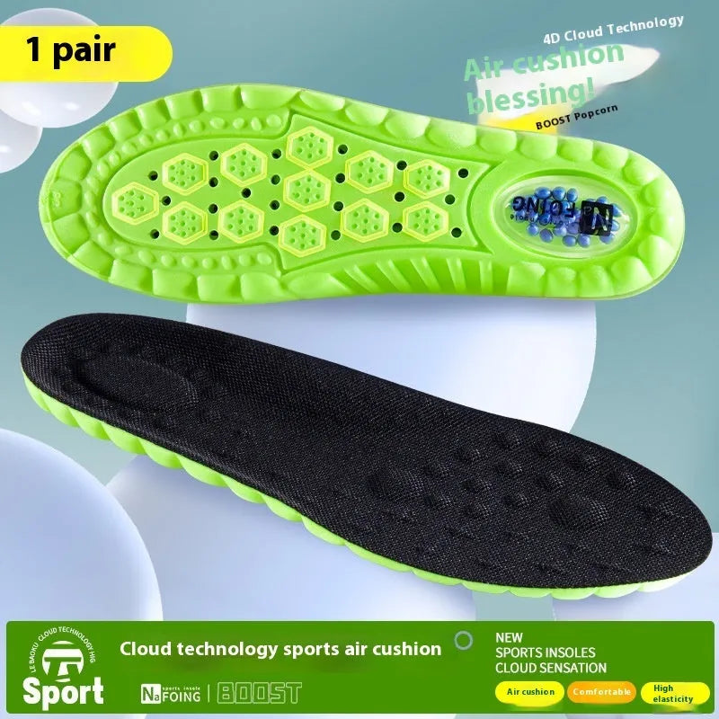 Green sports massage insoles with PU air cushion and argy wormwood material