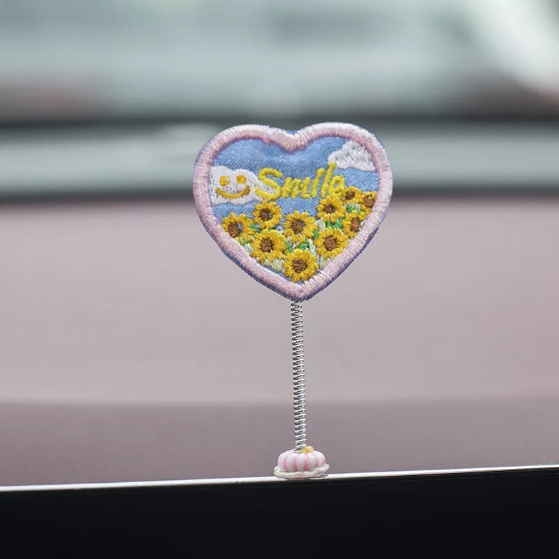 PVC cartoon duckling car decoration set with six ducks and one sign for dashboard or windscreen