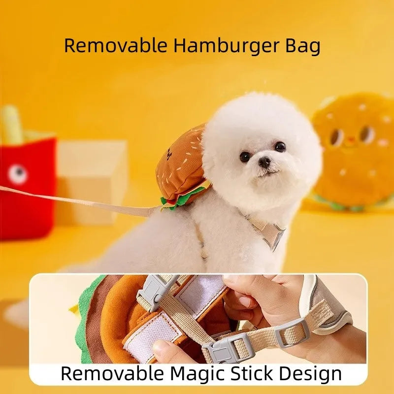 Cartoon hamburger design adjustable vest leash rope for dogs and cats in escape-proof backpack harness