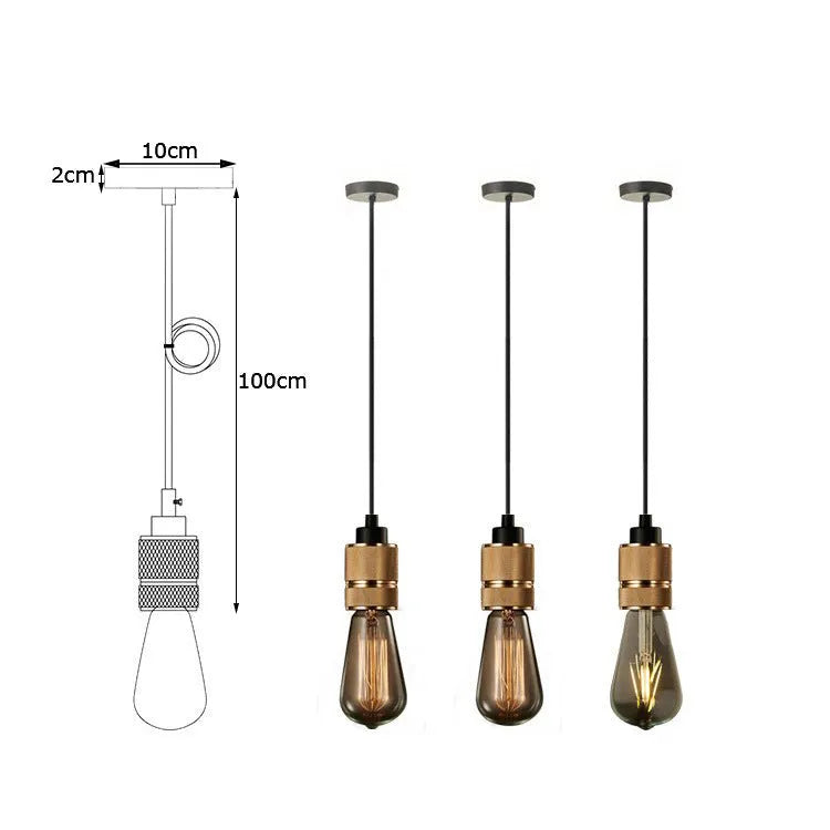 Retro DIY ceiling light chandelier kit with cast aluminum holder and woven power cord in shiny black and gold finishes