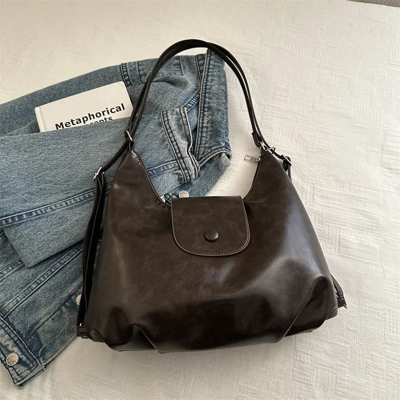 Textured PU women's shoulder bag in horizontal square shape with single strap