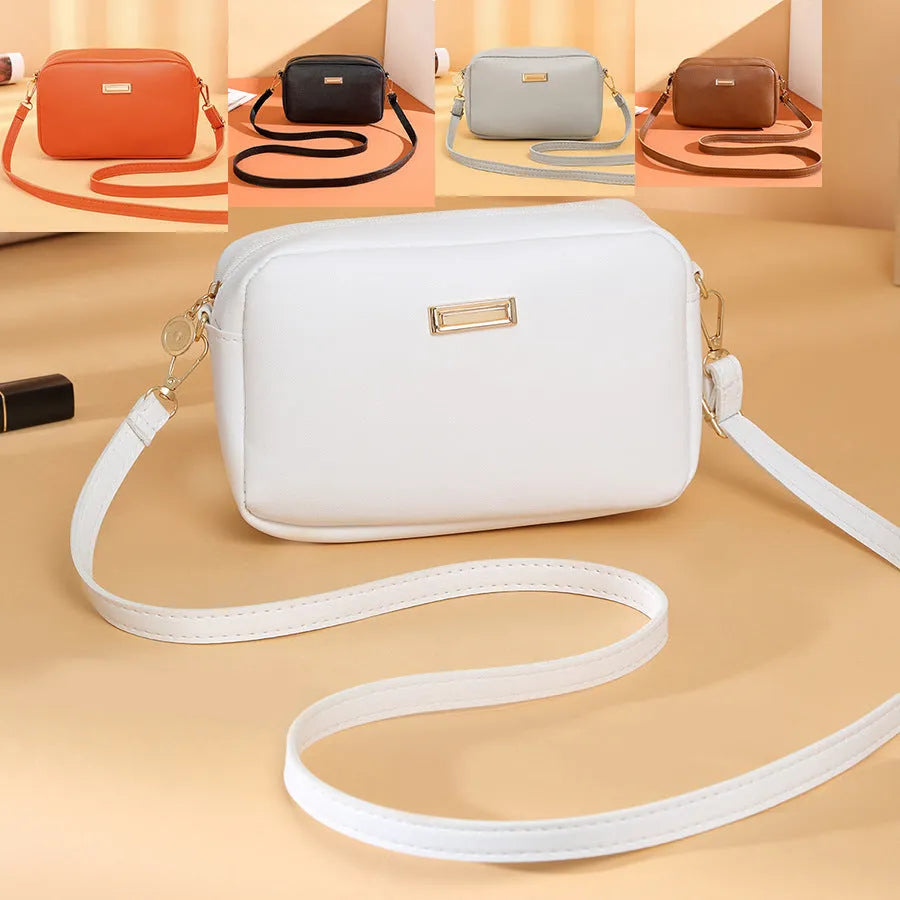 Women's solid colour PU shoulder bag with three-dimensional pockets in horizontal square shape