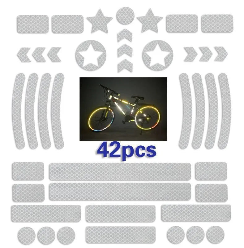 Bicycle reflective tape with geometric grid pattern in four colours showing 11.5x21cm dimensions
