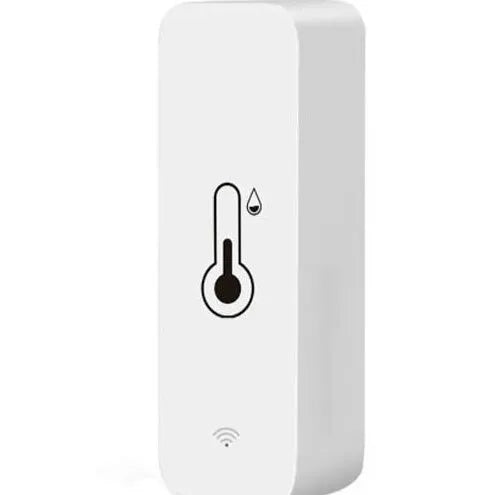 White WiFi and Zigbee smart temperature and humidity sensor on a table
