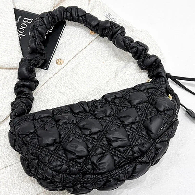 Women's nylon underarm shoulder bag in solid colour with adjustable strap