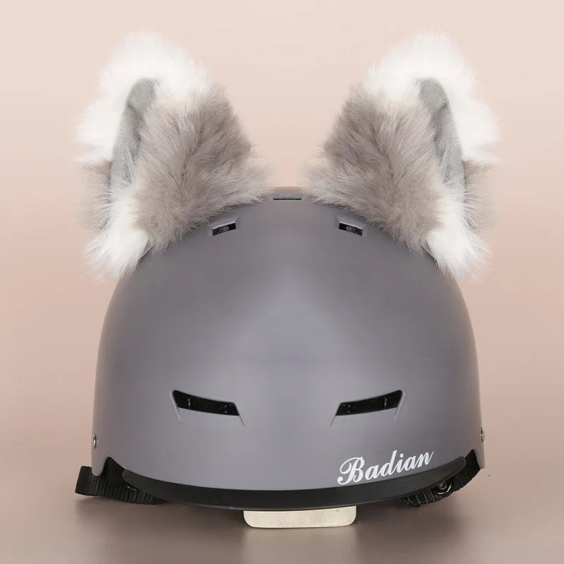 Plush fabric ski helmet decoration with cartoon design for winter gear customisation