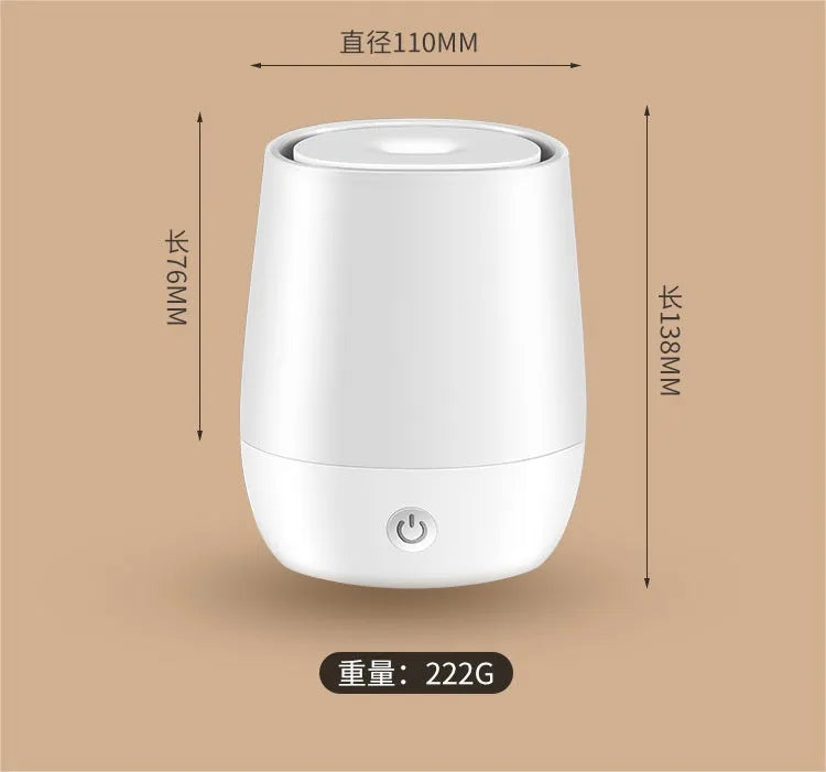 White USB aromatherapy diffuser with simulated flame effect and compact dimensions
