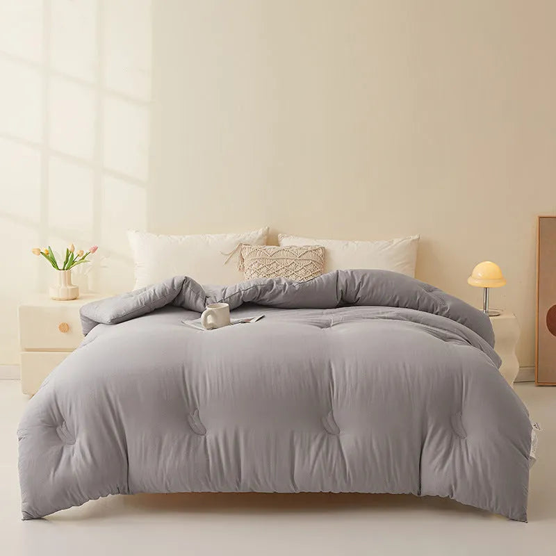 Pure cotton soybean fibre quilt in grey colour showing twill weave texture