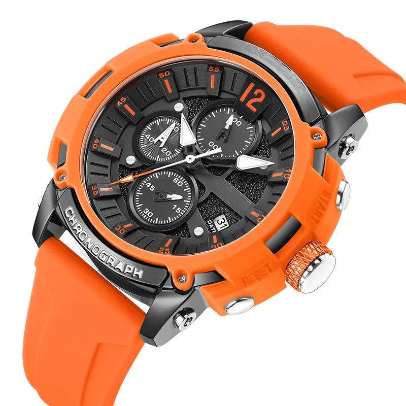 Men's multi-function waterproof watch with 51mm case, night light display and calendar function