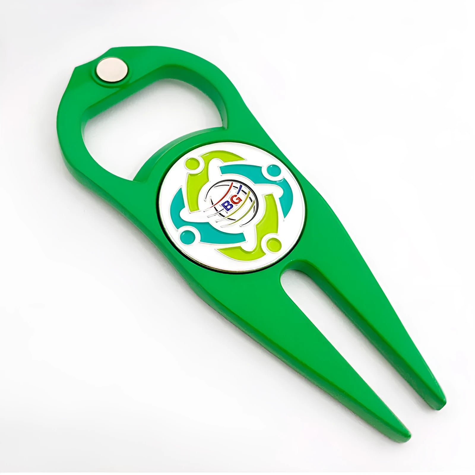 Zinc alloy golf ball yoke bottle opener tool in black, green or silver with 88x35mm dimensions