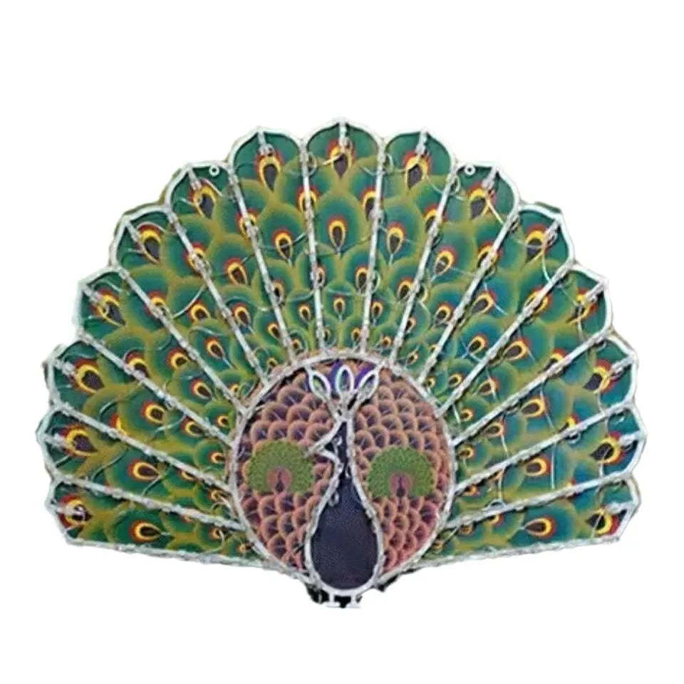 Outdoor Christmas decorative string lights with IP44 rating showing peacock lamp, love heart, sunflower, and five-pointed star light shapes