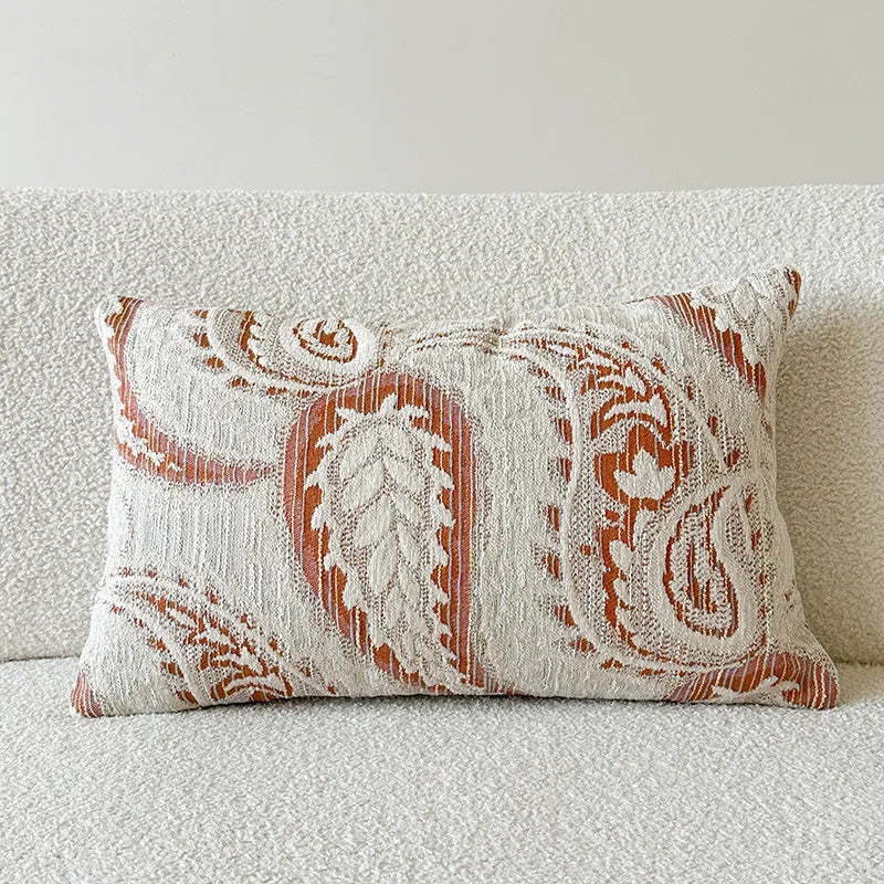 American-style jacquard paisley pillow cover in amber colour showing plant and flower pattern