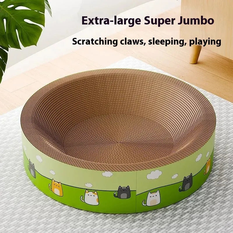 45cm round cat scratch board with deep pit texture made from corrugated paper