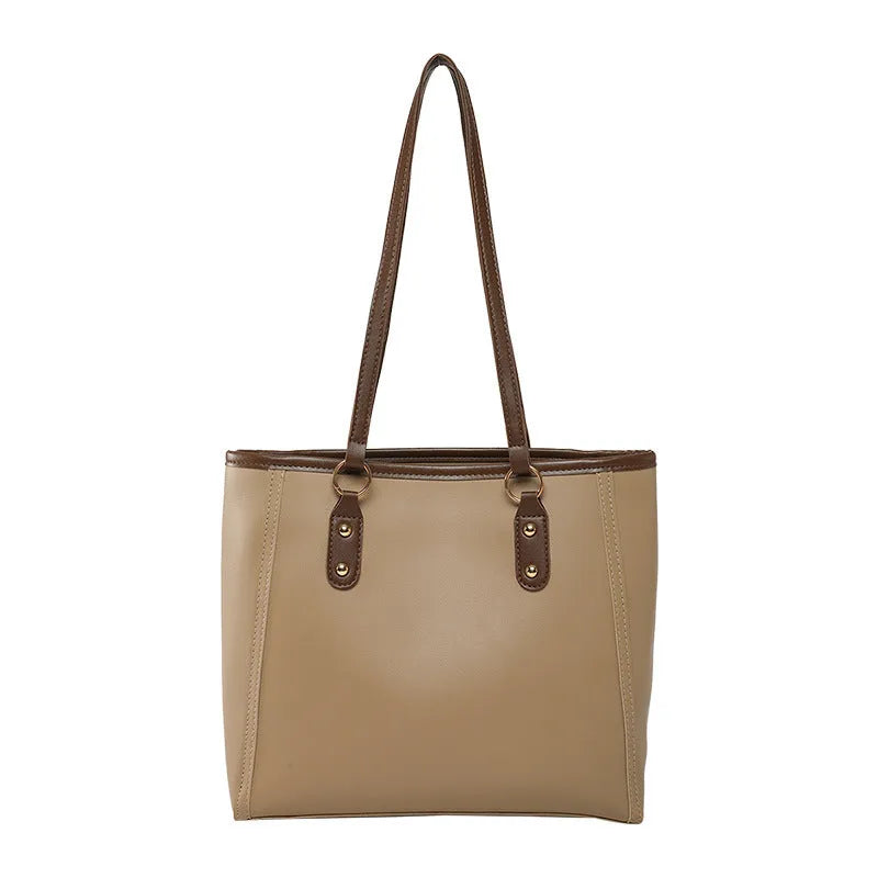 PU leather tote bag with contrast colour trim and internal mobile phone and document compartments