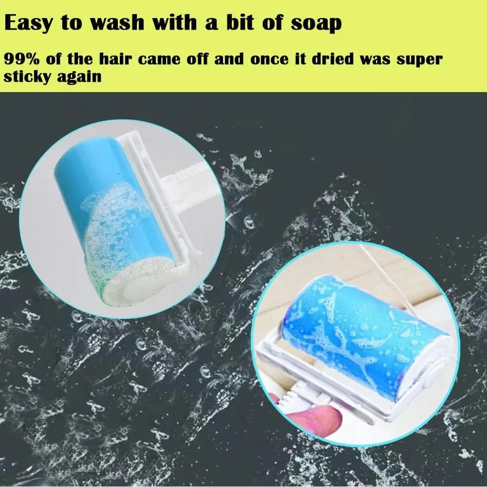 Washable reusable lint roller with cover for pet hair removal on fabrics