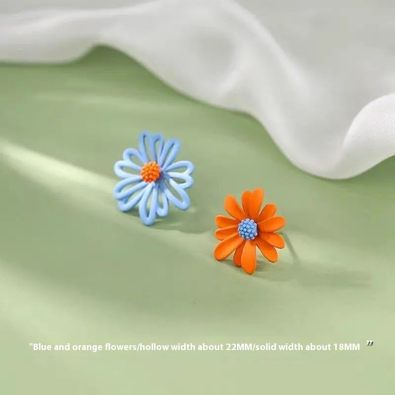 Flower stud earrings in blue orange, white green and yellow white colour combinations