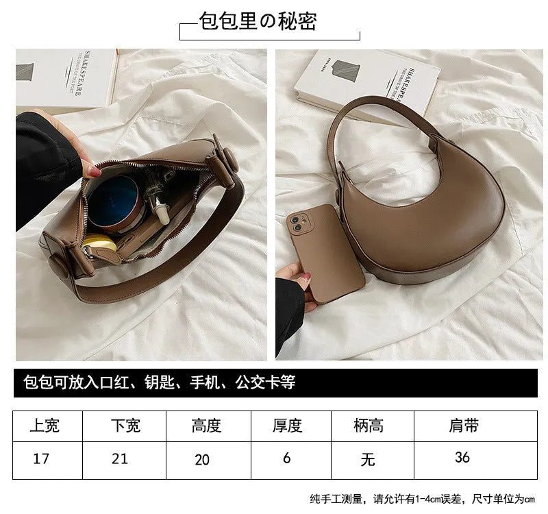 Retro dumpling-shaped women's shoulder bag in PU leather with sandwich pocket exterior